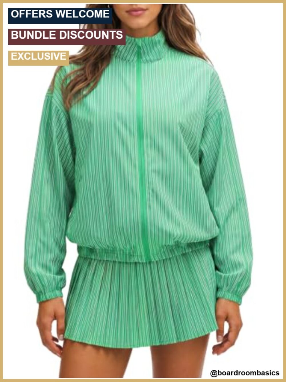 Womens Striped Tennis 2 Piece Set Zip Jacket Pleated Skirt Outfit
